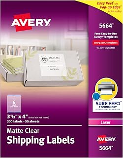 Avery Matte Frosted Clear Address Labels for Laser Printers, 3-1/3" x 4", 300 Labels, 5 Packs (5664)