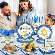 JVORFDG Hanukkah Party Plates And Napkins Set, 168 Pieces For 24 Guests