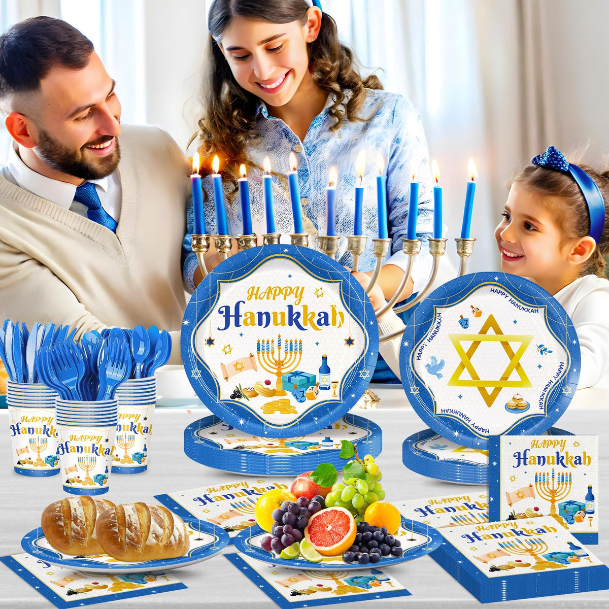 JVORFDG Hanukkah Party Plates And Napkins Set, 168 Pieces For 24 Guests