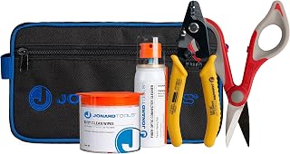 Jonard Tools TK-283 Fiber Cleaning Kit with Kevlar Cutting Shears, 3 Hole Fiber Stripper, Cleaning Fluid, Dry Wipes, and Carrying Case