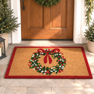 Willbond Christmas Coir Doormat, 28 x 16 Inches, Red Green Yellowish Brown
