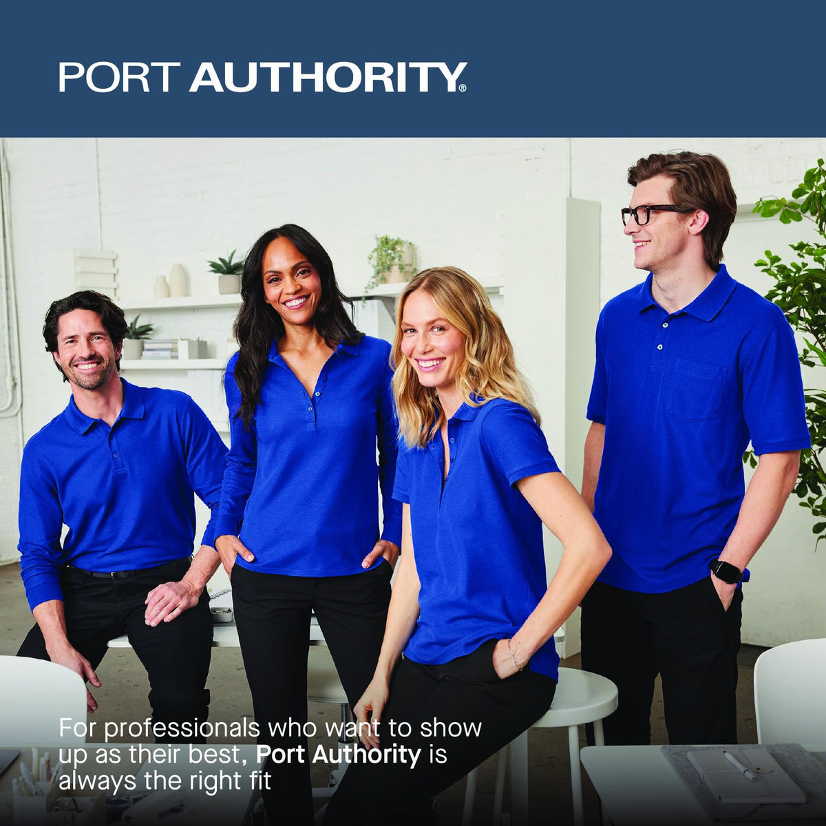 Men's Long Sleeve Chambray Easy Care Button-Down Shirt by Port Authority – Polyester,Cotton, Deep Black, Model W382
