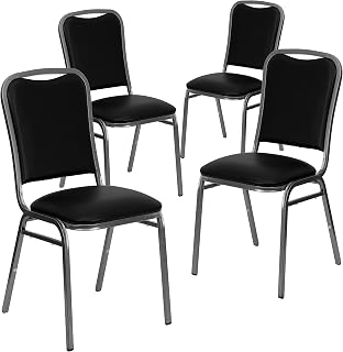 Flash Furniture Hercules Vinyl Stackable Banquet Chair, Black, 4-Pack | Silver Vein Frame, Vinyl Upholstery