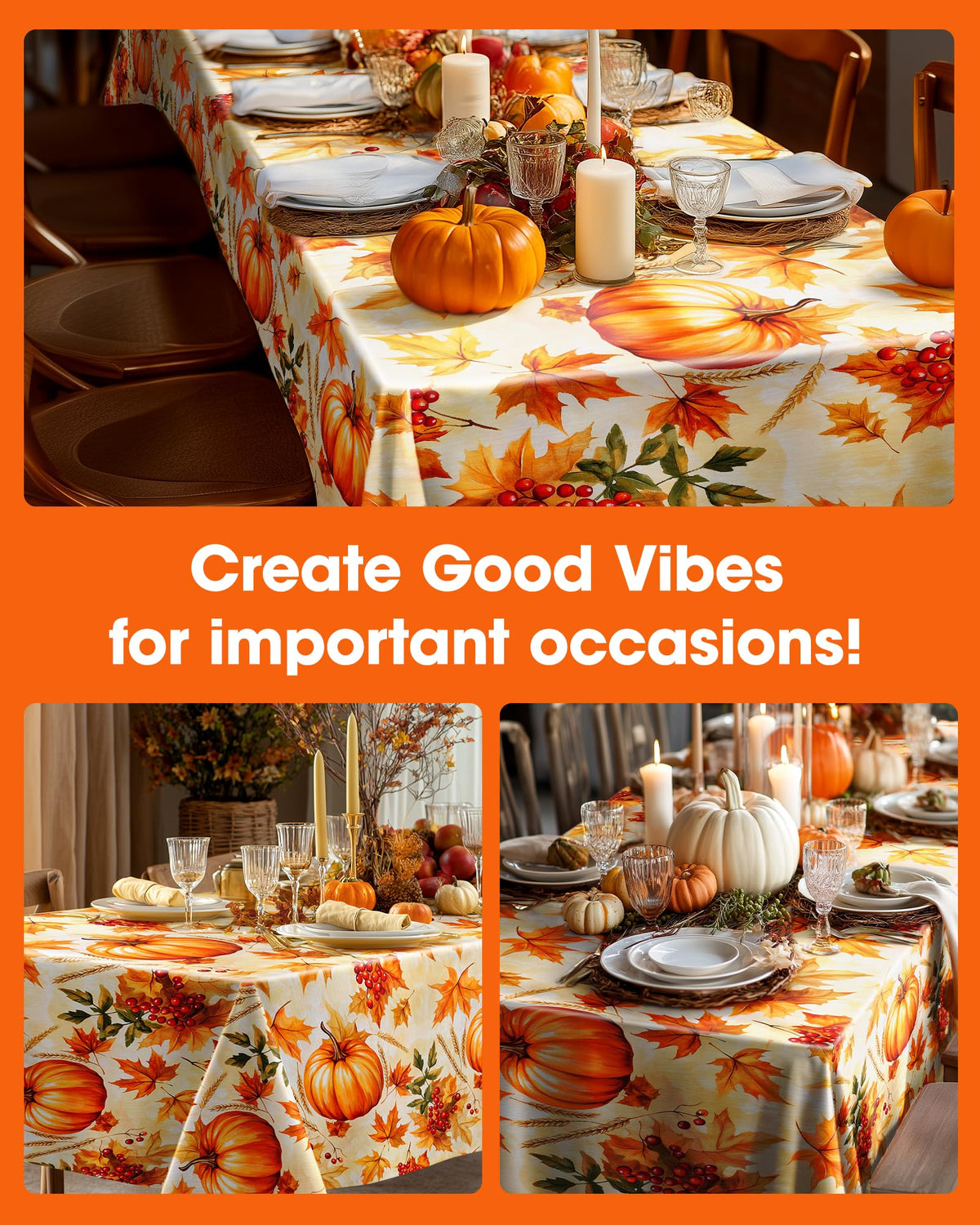 Pureegg Plastic Tablecloth, 54 x 108 Inch Rectangle, Pumpkin Harvest 10 Pack