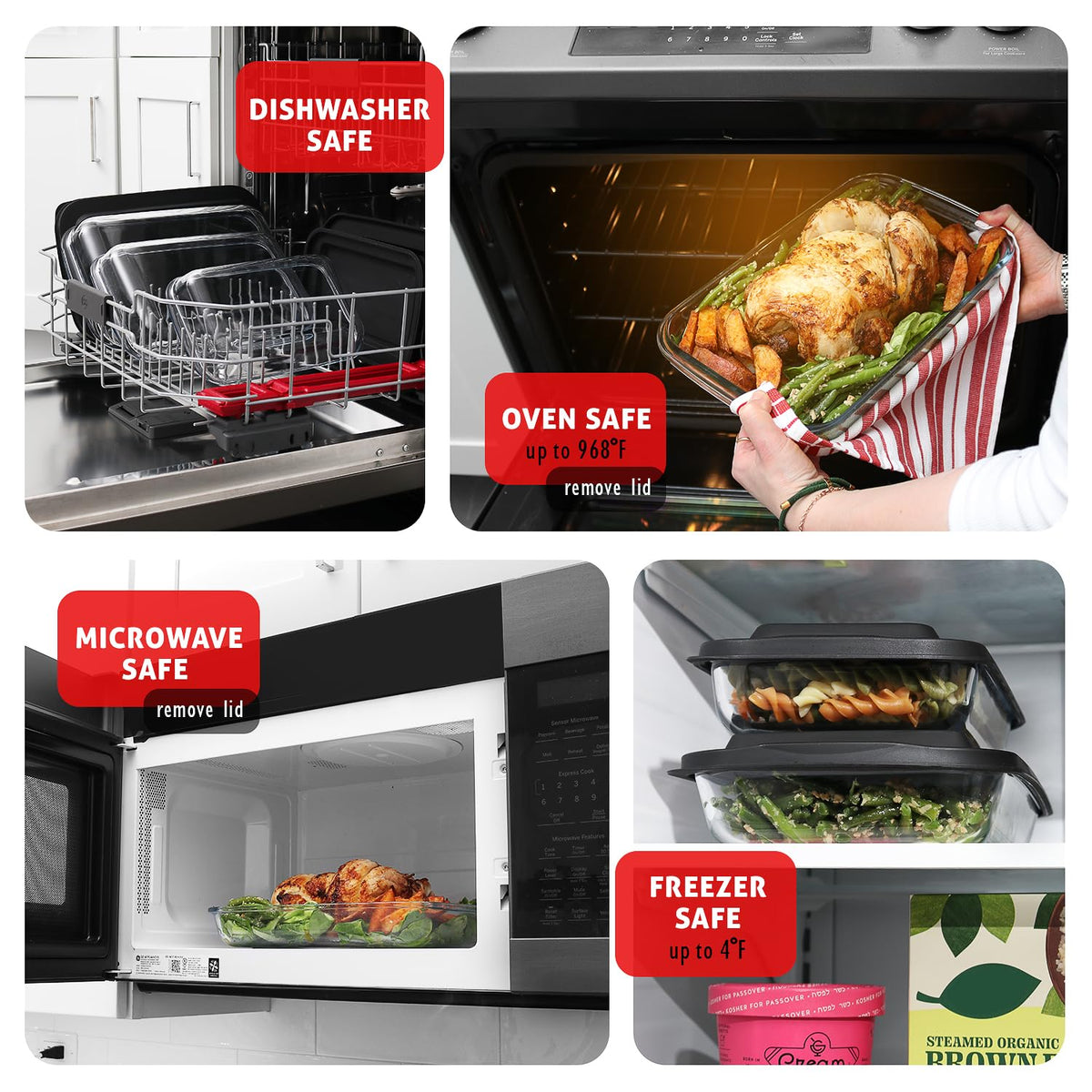 Eatex Glass Casserole Set, 4 Sizes with Lids, Black