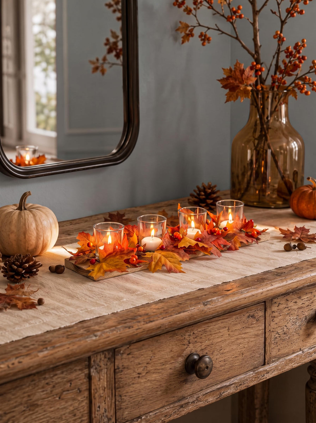 Romadedi Wooden Tray Centerpiece, 15.7 Inch Fall Decor, Brown