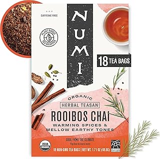 Numi Organic Rooibos Chai Tea, 18 Herbal Tea Bags, Caffeine Free