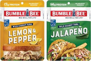 Bumble Bee Seasoned Tuna Pouch Garden Flavors Bundle (4 Total Pouches) - Lemon & Pepper Tuna and Jalapeno Tuna - Ready to Eat 2.5 oz Packets