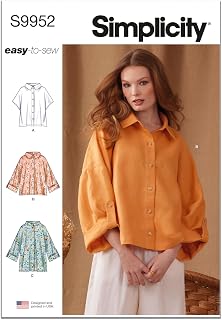 Simplicity S9952 Women's Oversized Shirt Sewing Pattern, Button-Front Shirts in Two Lengths with Collar Options, Sizes S-XXL
