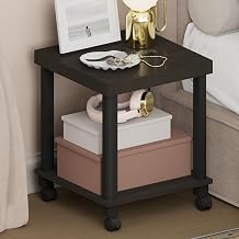 Furinno Turn-N-Tube Night Stand, 2-Tier Thick Tabletop Nightstand with Wheels, Toolless Assembly Side Table, End Table with Open Shelf, for Living Room, Bedroom, Espresso