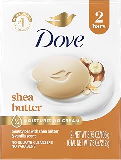 Dove Beauty Bar Gentle Skin Cleanser 2 Bars Shea Butter Moisturizing for Gentle Soft Skin Care More Moisturizing Than Bar Soap 3.75 oz