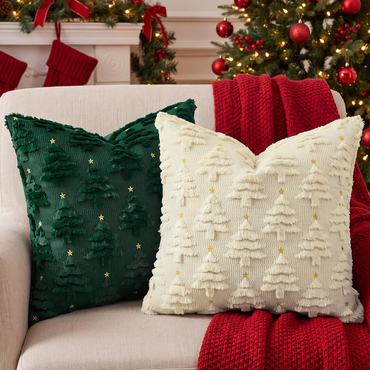 Softalker Christmas Pillow Covers, 18x18 Inches, Green Tree Set of 2