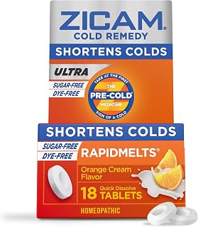 Zicam Ultra Cold Remedy Zinc Rapidmelts, Orange Cream Flavor, 18 Count | Homeopathic Cold Remedy with Zinc, Shortens Cold Duration, Sugar-Free, Dye-Free
