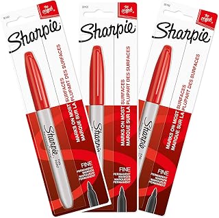 Sharpie Permanent Markers, Fine Point, Red Ink, Pack of 3 (30102)