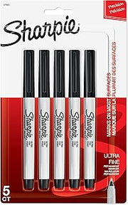 Sharpie Permanent Markers, Ultra Fine Point, Black, 5 Count - Home, School, Office Supplies