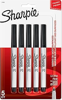 Sharpie Permanent Markers, Ultra Fine Point, Black, 5 Count - Home, School, Office Supplies