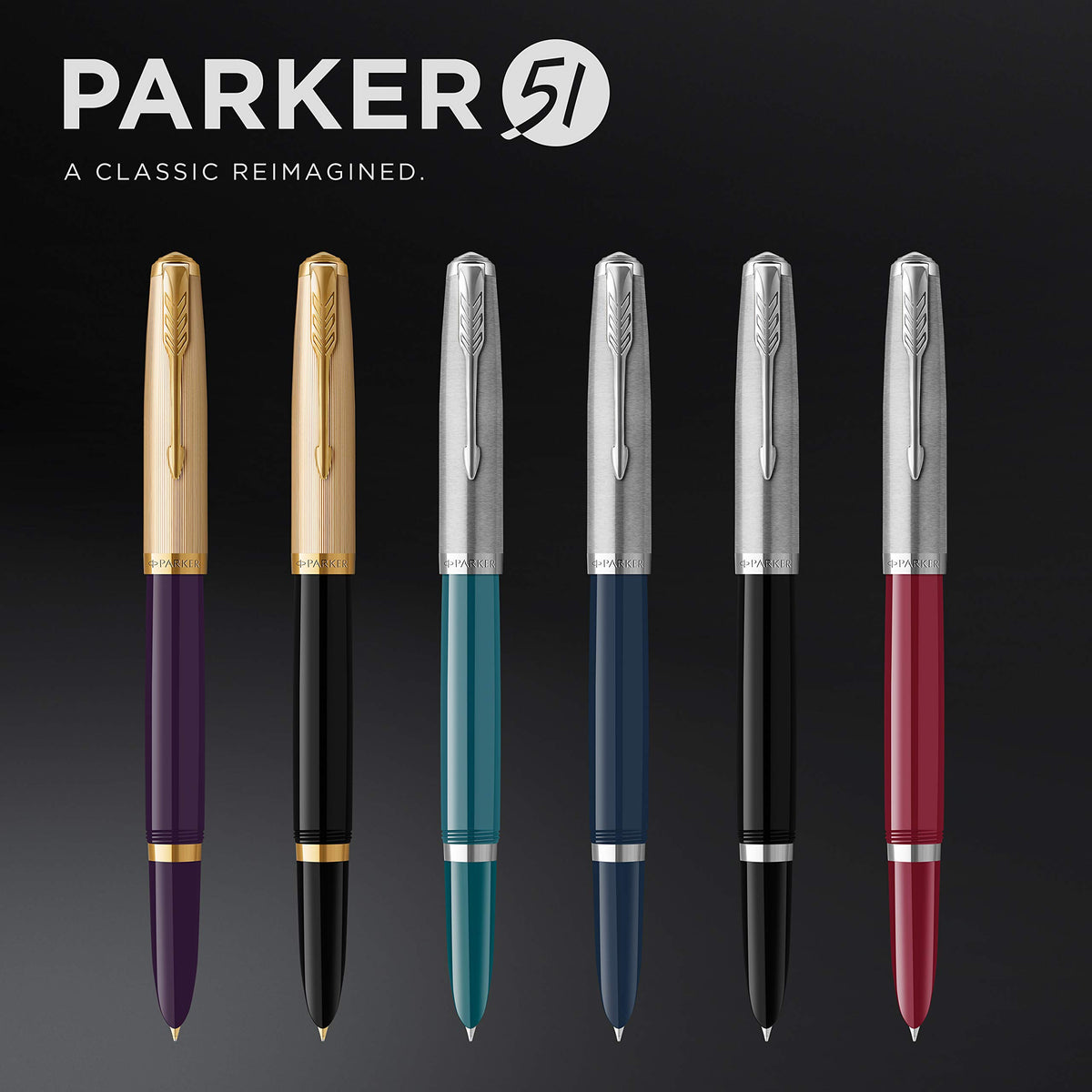 51 Fountain Pen | Deluxe Plum Barrel with Gold Trim | Fine 18k Gold Nib with Black Ink Cartridge | Gift Box by Parker – 1 Count (Pack of 1), Resin, Plum, Model 2123516