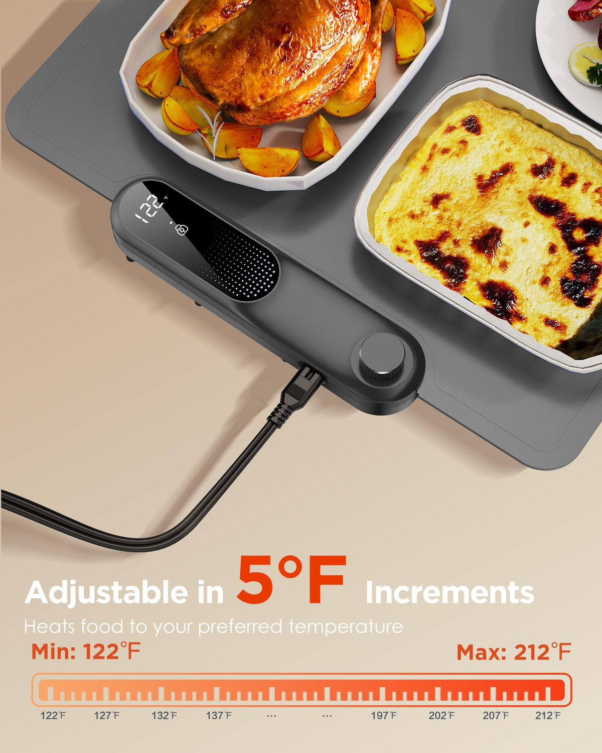 FEPPO Food Warming Mat, Silicone Electric Tray, 35x16 Inch Gray