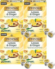 Twinings Lemon & Ginger Herbal Tea K-Cup Pods for Keurig, 24 Count (Pack of 4), Naturally Caffeine-Free, Enjoy Hot or Iced