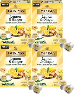 Twinings Lemon & Ginger Herbal Tea K-Cup Pods for Keurig, 24 Count (Pack of 4), Naturally Caffeine-Free, Enjoy Hot or Iced