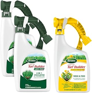 Scotts Liquid Turf Builder Lawn Care Bundle, 32 fl. oz. (3-Pack) | With 2 Turf Builder Lawn Food Bottles and 1 Turf Builder with Plus 2 Weed Control Bottle