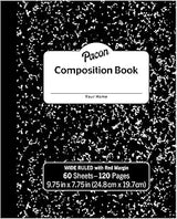 Pacon PACMMK37130 Soft Cover Composition Book, Wide Ruled, 9.75" x 7.75", Black Marble, 60 Sheets