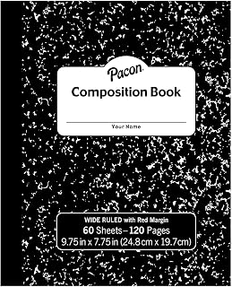 Pacon PACMMK37130 Soft Cover Composition Book, Wide Ruled, 9.75" x 7.75", Black Marble, 60 Sheets