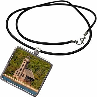 USA, Michigan, Grand Island East Channel Lighthouse - US23 PHA0002 - Peter Hawkins Necklace With Rectangle Pendant