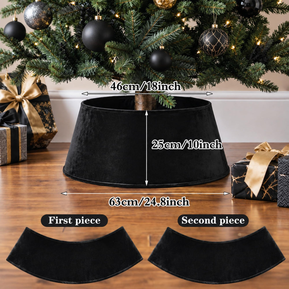 Skylety Velvet Tree Collar, 24 Inch Diameter, Black