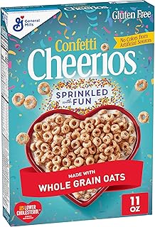 Cheerios Confetti Breakfast Cereal, Gluten Free, Whole Grain Oats, 11 oz | Vanilla Flavor with Rainbow Sprinkles, Good Source of Calcium, 12 Vitamins & Minerals, No Colors from Artificial Sources