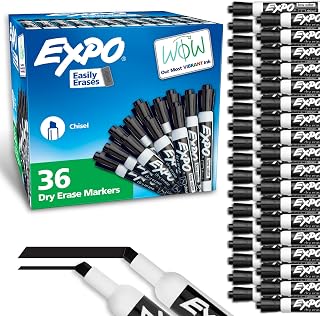 EXPO Dry Erase Markers Chisel Tip Black Low-Odor Perfect for Whiteboards Non-Porous Surfaces & Home Offices, 36 Count (Pack of 6)