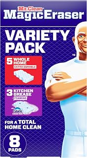 Mr. Clean Magic Eraser Sponge, All Purpose Cleaner, Cleaning Scrubber, Wall, Kitchen, Bathroom, Shower Cleaner, Melamine Sponge, Cleaning Pads, Variety Pack, 5 Extra Durable, & 3 Grease Magic Erasers