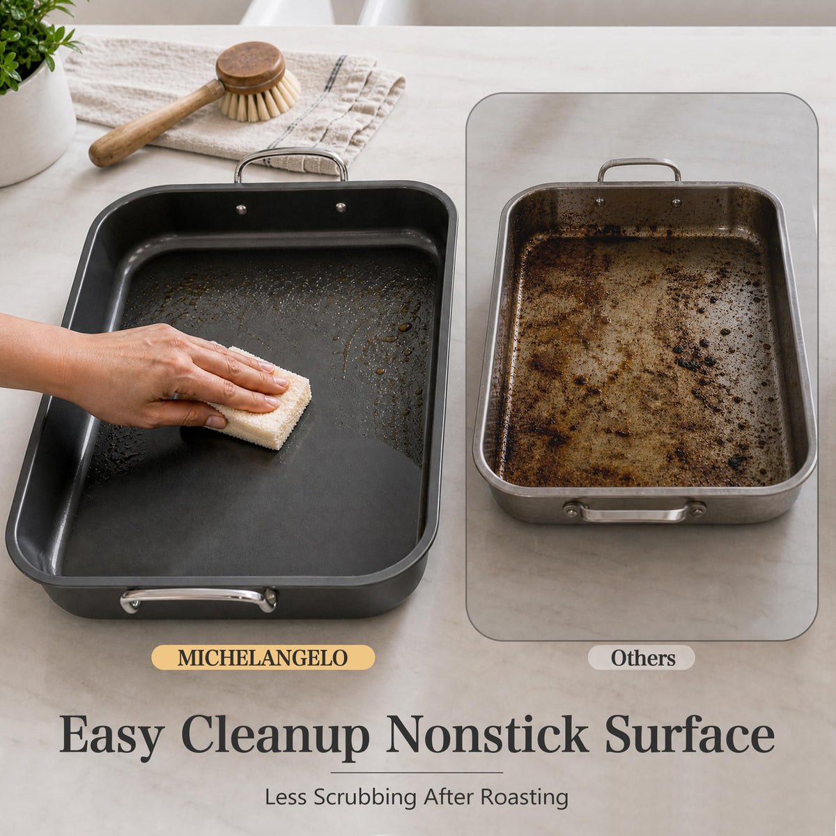 Michelangelo Roasting Pan with Rack, Carbon Steel, Gray