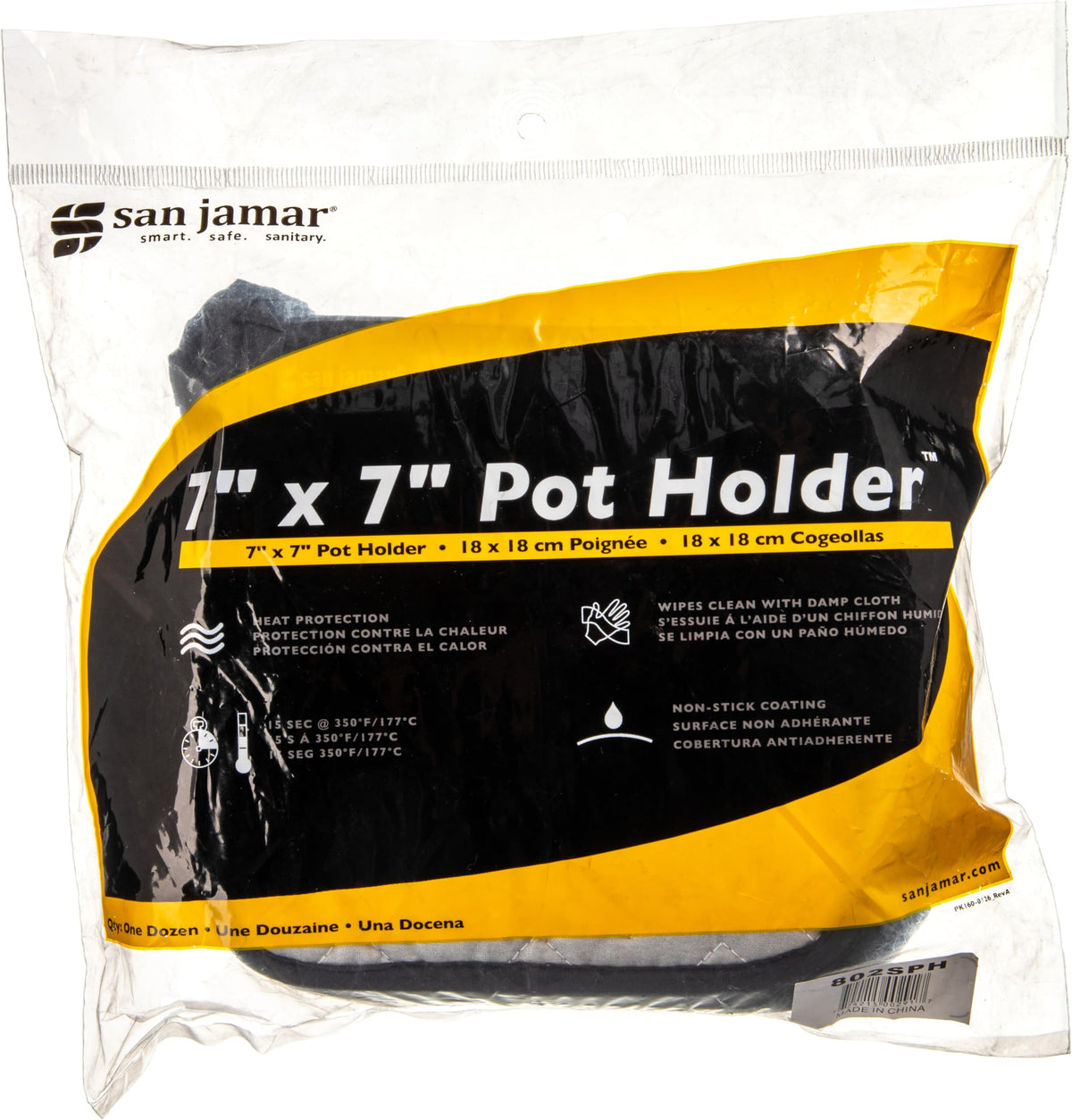 Carlisle FoodService Products Silicone Pot Holder by San Jamar – 7" x 7", Cotton/Silicone, Silver, Model 802SPH