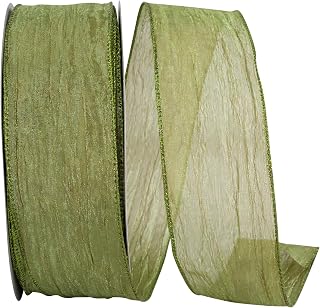 Reliant Ribbon Crushed Mesh Value Wired Edge Ribbon, 2-1/2 Inch X 50 Yards, Moss