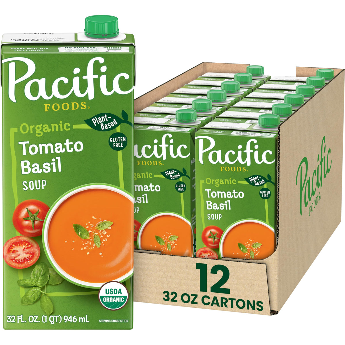 Organic Tomato Basil Soup by Pacific Foods – 32 Fl Oz (Pack of 12), Pack of 12