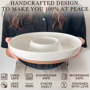 Mora Ceramic Chip and Dip Tray, Large Divided Serving Bowl, Vanilla White