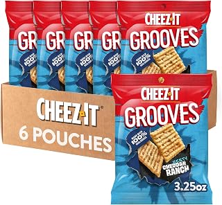 Cheez-It Grooves Crunchy Cheese Crackers, Snack Crackers, Lunch Snacks, Zesty Cheddar Ranch (6 Pouches)