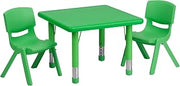Flash Furniture 24 in Plastic Square Activity Table with 2 Chairs, Green | Height Adjustable Table, Plastic, Durable Construction, Commercial Use