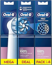 Oral-B Pro Sensitive Clean Electric Toothbrush Head, X-Shaped & Extra Soft Bristles for Gentle Brushing & Plaque Removal, Pack of 6 Toothbrush Heads, White