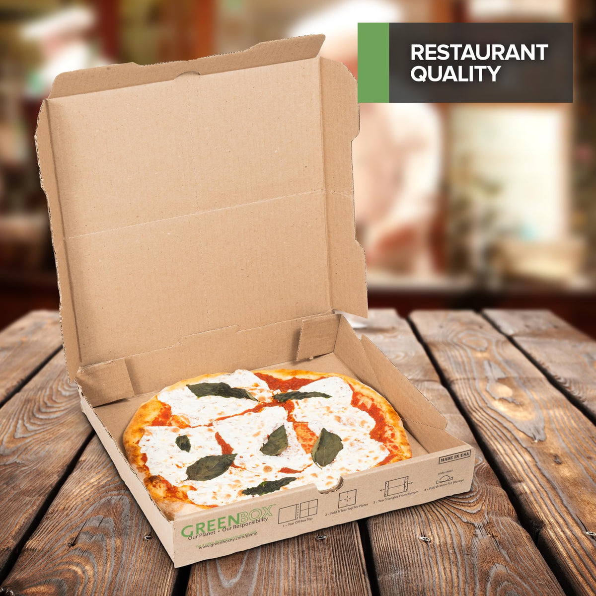 10 Pack Recycled Kraft 12x12 Pizza Box with Built-In Plates and Convertible Storage Container by Stock Your Home – 12X12", green, Pack of 10, Model 2945