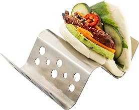 Tablecraft Taco Taxi Wide Taco Holder, 6" x 4" x 1.75", Stamped Brushed Stainless Steel, Holds 1–2 Tacos, Compact Serving Stand for Restaurants, Catering, and Home Use