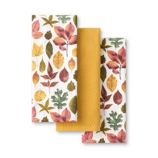 Martha Stewart Falling Leaves Kitchen Towels, 100 Percent Cotton, Tan Red Green 3-Pack