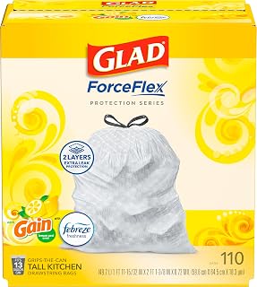 Glad ForceFlex Tall Kitchen Trash Bags, 13 Gallon, Gain Lemon Zest, 110 Count (Package May Vary)