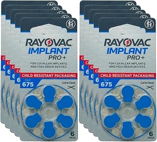 Rayovac Cochlear Implant Pro+ Batteries | Size 675 (60 Pack) | Child-Resistant Packaging