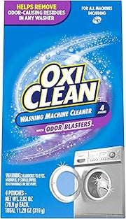 OxiClean Washing Machine Cleaner with Odor Blasters, 4 Count | Washing Machine Odor Eliminator, Removes Odor-Causing Residue, HE & Standard Washer Safe, Septic Safe
