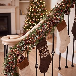 WILLBOND 9 ft Brown Christmas Ball Garland Ball Ornaments Hanging Baubles Ornament for Xmas Christmas Tree Fireplace Wreath Indoor Outdoor Home Office Decoration