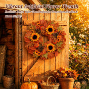 Grooy Artificial Fall Wreath, 22 Inch Diameter, Sunflower
