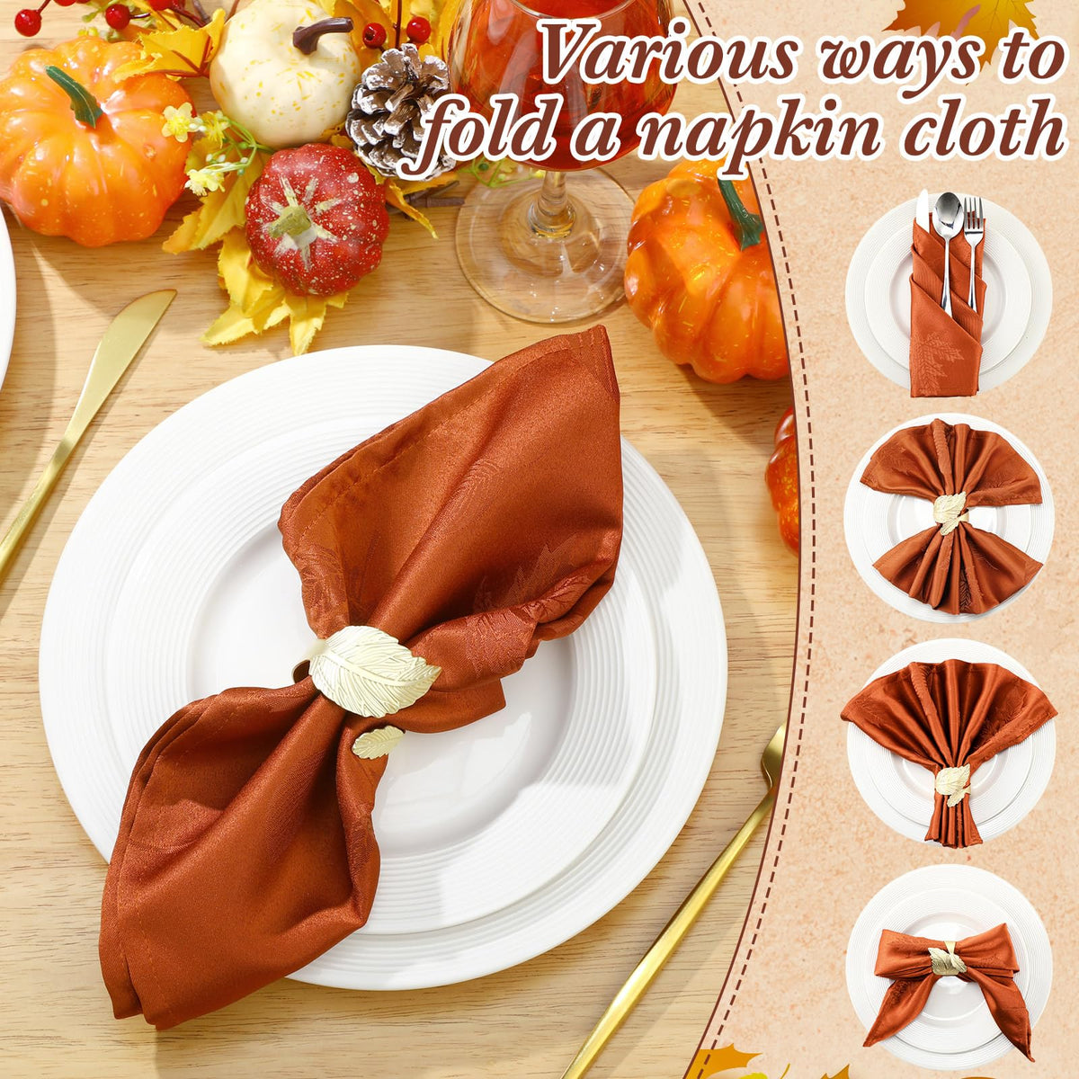 Tegeme Cloth Napkins, 18 x 18 Inch Set of 12, Rust