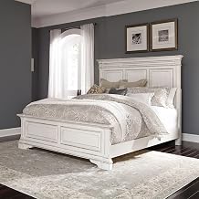Liberty Furniture Abbey Park California King Panel Bed Traditional Bedroom Bed Frame - Antique White & Weathered Brown